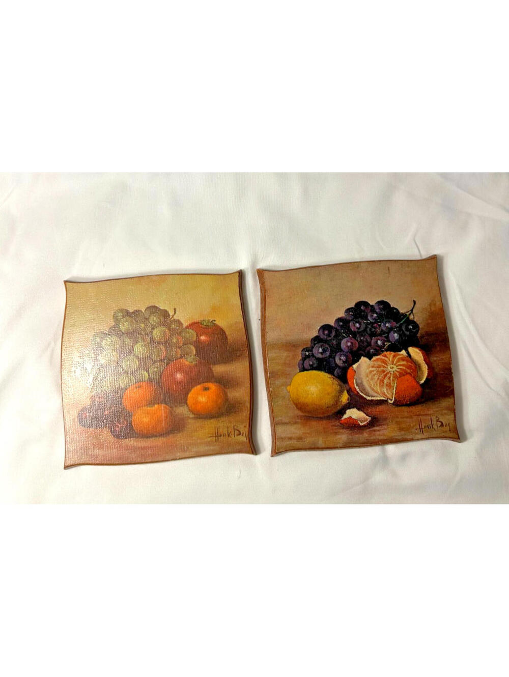 Vintage Hank Boj Fruit Still Life Wooden Plaques Set of 2 1970s Wall Art
